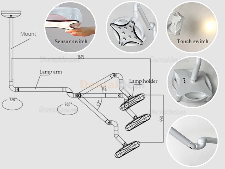 Micare JD1700 Dental Ceiling Surgical Lamp Shadowless LED Light Operating Lamp